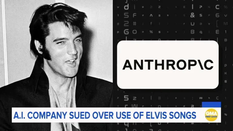 Ảnh Elvis Presley đặt cạnh logo Anthropic trong bản tin ABC News về vụ kiện bản quyền nhạc
