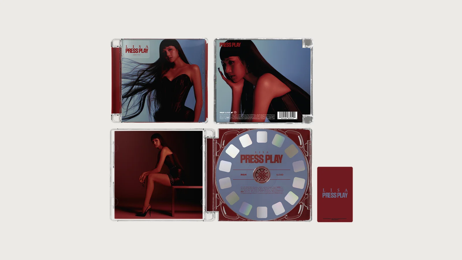 Đĩa CD Press Play của Lisa gồm bìa, đĩa và thẻ ảnh