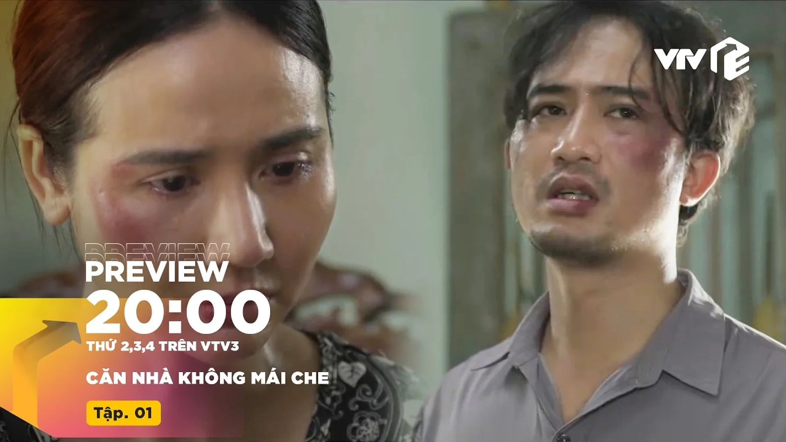 Doãn Quốc Đam và Huyền Lizzie trong phim Căn nhà không mái che trên VTV3