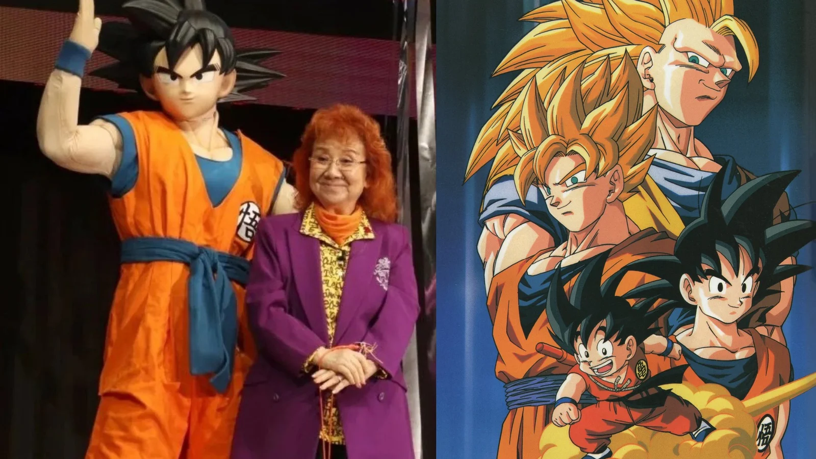Masako Nozawa, cụ bà 89 tuổi lồng tiếng Goku, đứng cạnh tượng Goku
