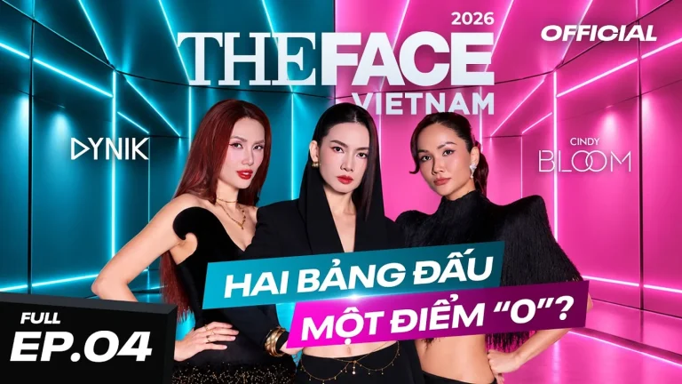 Ảnh bìa tập 4 The Face Vietnam 2026 với ba huấn luyện viên và dòng chữ hai bảng đấu, một điểm 0