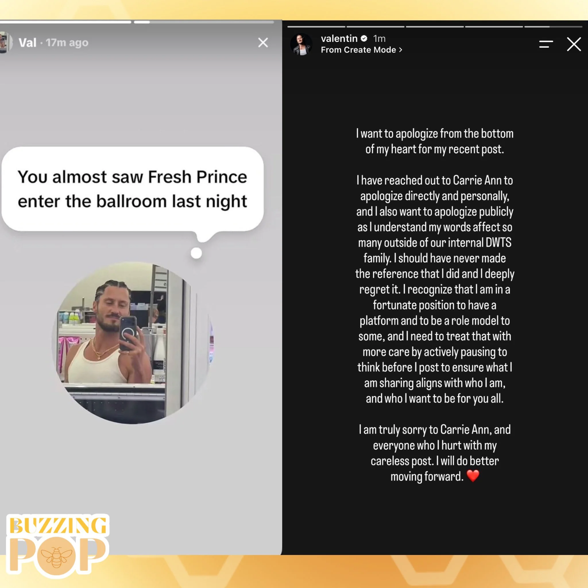 Dòng trạng thái Fresh Prince trên TikTok và lời xin lỗi trên story Instagram của Val Chmerkovskiy